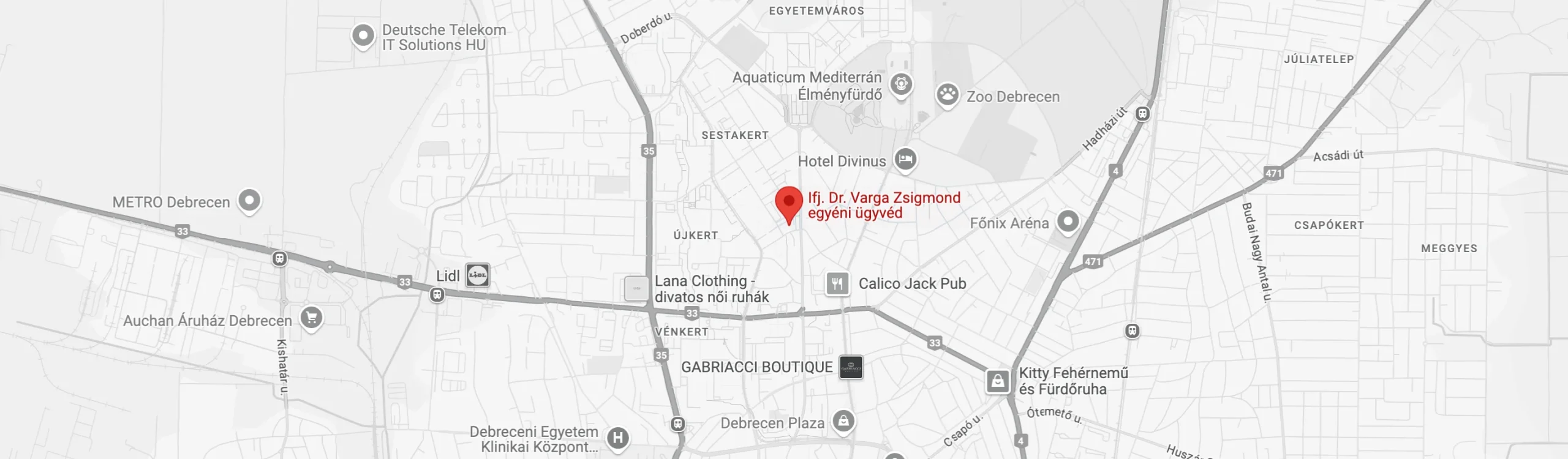 Varga Zsigmond ügyvéd Debrecen megjelenítése Debrecen térképén